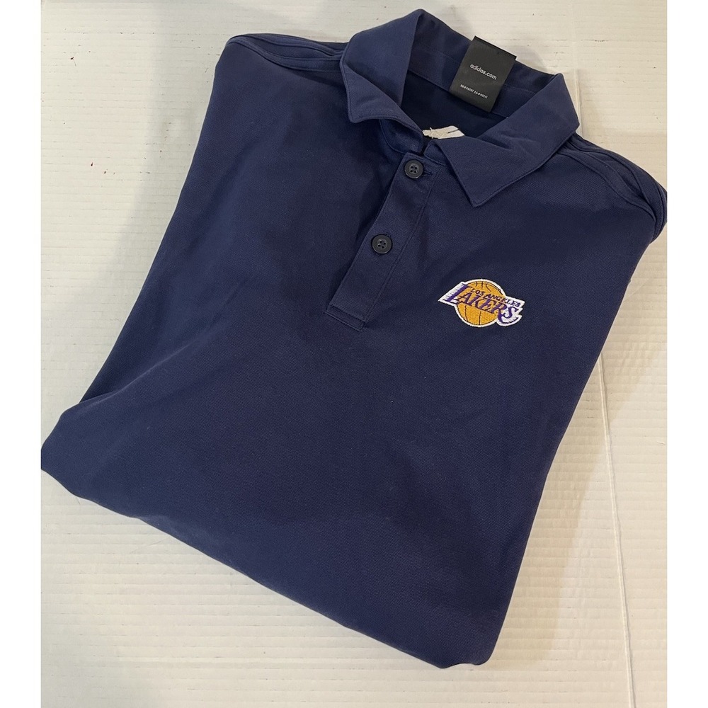 Adidas Polo Shirt Mens XL Navy Blue Los Angeles Lakers NBA Long‎ Sleeve Pique